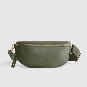 Quince Olive Green Italian Pebbled Leather Sling Bag